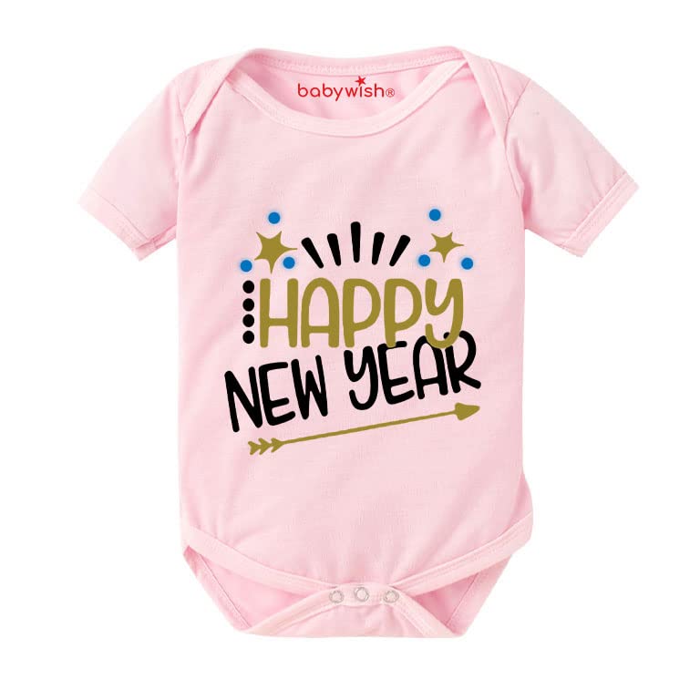 Image of baby wish My First New Year Romper Clothes Baby New Year Bodysuits Newborn Outfit My 1st New Year Printed Romper with Envelop Neck Half Sleeve Unisex Romper Infant Dress Happy New Year Aero Printed