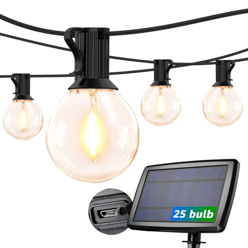 Lepro Guirlande Lumineuse Extérieur Solaire, Guirlande Guinguette USB 7.62m, 25 Ampoules G40, 4 Modes Blanc Chaud 2700K, Étanche pour Jardin, Terrasse, Cour,...