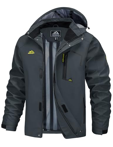 MAGCOMSEN Rain Coats for Men Lightweight with Hood Water Resistant Outerwear Rain Jacket Quick Dry Climbing Outdoor Hiking Grey, L