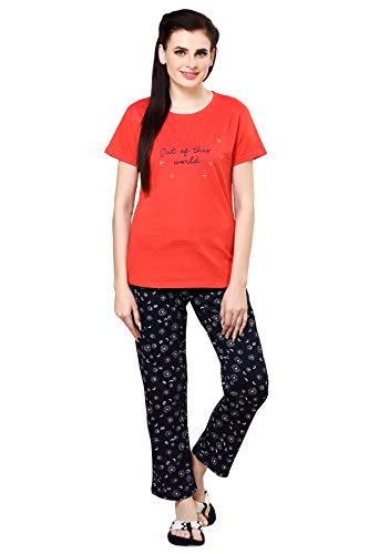Image of Evolove Women's Cotton Round Neck Short SleevesNight Suit Set /Top Pyjama Set Super Soft Comfortable (Nightsuit-Round-HS-4)