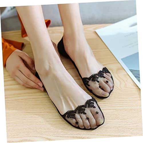 ABOOFAN 4pairs Summer Cotton Lace Socks for Women Embroidered Invisible Boat Socks Anti-slip Heel Design for Low Cut Shoes Random Colors4