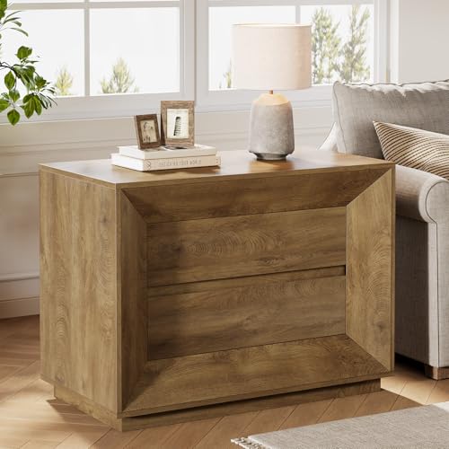 Image of Tribesigns Large Nightstand Set of 2, Oversized Night Stand with 2 Drawers, 35.43 inch Wide Bedside Table Sofa Side Table, Natural Oak