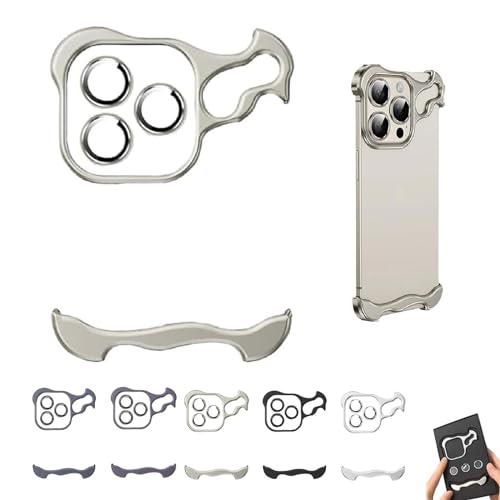 soluk Coque de téléphone anti-chute en métal avec coussinet d'angle en métal spécialement conçu, coque de téléphone anti-chute avec film d'objectif sans cadre pionnier gris | pour iPhone 15promax