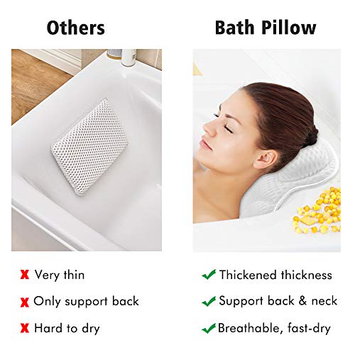 Bath Pillow for Bathtub, Spa Pillows for Neck Head Shoulders Back Support, Thick Bath Tub Cushion with 6 Suction Cups Men Women Breathable Comfort 4D Air Mesh Quick Dry Headrest Bath Accessories