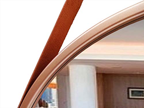 Espelho de Pendurar Emoldurado Redondo Decorativo Rose Gold 60cm Alça Marrom