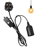 Eddrfy E27 Pendant Light Ceiling Fitting with Switch, 1.8m Textile Cable UK Plug, Compatible with E27 Bulbs, Suspended Light Fitting Kit for DIY Projects, Bedroom, Living Room, Home Decor