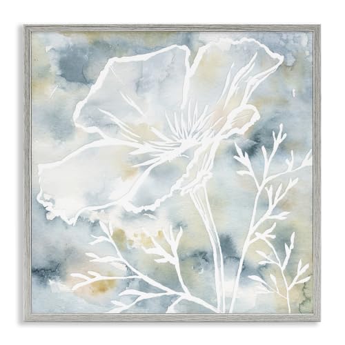 Floral Blossom Watercolor Outline, 17 x 17 Inch Framed Giclée Print