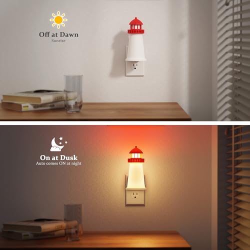 Image of JandCase Night Lights Plug into Wall, 3D Printed Beacon Night Light | 3000K Plug in Nightlight with Dusk to Dawn Sensor, 0-100LM Adjustable Brightness for Rooms Bathroom Hallway