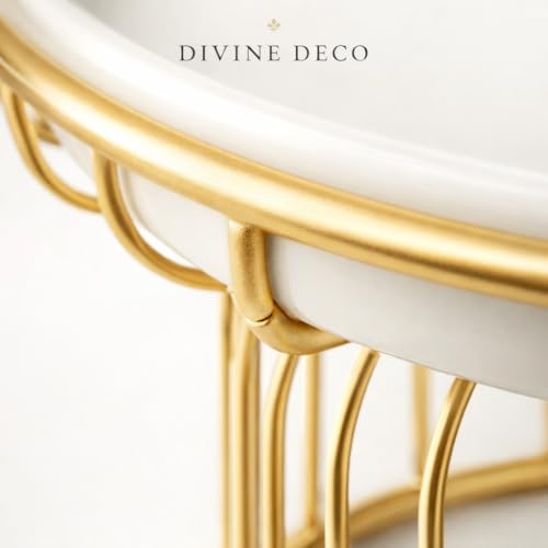 Image of Premium Metal Cake Stand with White Tray & Gold Finish Base | Elegant Dessert Stand for Cakes, Cupcakes, Pastries & Fruits | Decorative Serving Platter for Home, Parties & Gifting