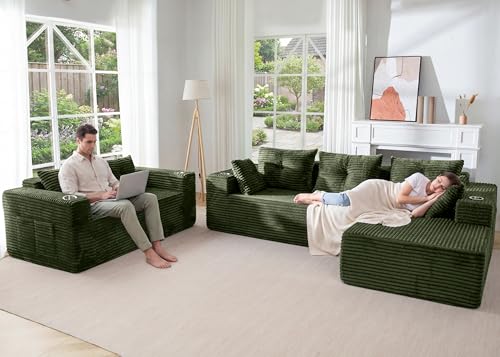Image of MAXYOYO Modular Sectional Couch with L-Shape Chaise and Loveseat, Modern Boneless Couch for Living Room, Oversized Sofa with Deep Seat, No Assembly Required, Green