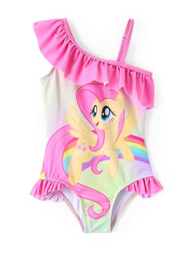 Image of My Litle Pony One Piece Swimsuit Pony Print Off-Shoulder Ruffle Summer Swimwear Beach Pool Kids, Pink, 2‑9 Years
