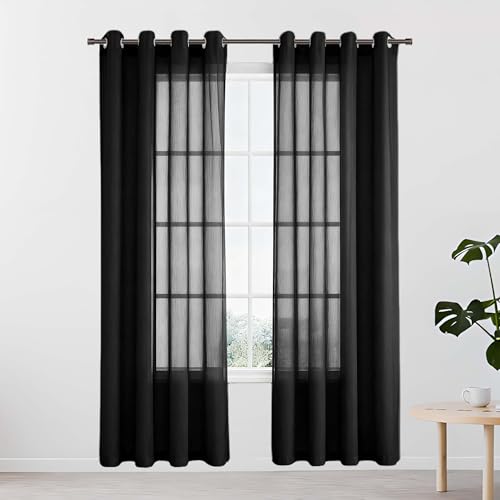 Rideaux voilage transparent 210 x 235 cm noir à oeillets JIAFANG pour fenêtre salon - 2