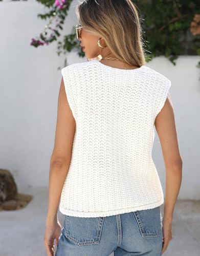 Image of Trendy Cardigan Sweater Vest Crochet Knit Top Sleeveless Bows with Pockets