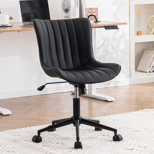 YOUNIKE Black Home Office Desk Chair with Wheels Comfy Armless Small Vanity Chair with Adjustable...