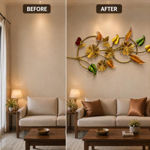 Image of SHREE 'O' GREEN TECH - Handcrafted Large Handpainted Modern Metal Flower Wall Art Leaf Wall Decor Decorative Hanging for Living Room Bedroom Dining Area (49 x 24 Inch)