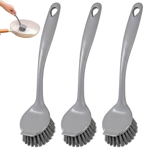 3 Piezas Cepillo Fregar Platos, Cepillo para Platos con Cerdas Duras Antibacterias, Mango Ergonómico Antideslizante, Ideal para Limpiar Ollas, Sartenes y Fregaderos, Resistente y Duradero