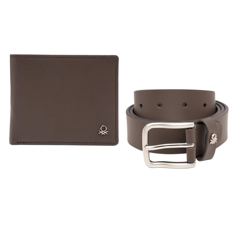 UNITED COLORS OF BENETTON Matera Men’s 2-In-1 Leather Gift Set – Non-Reversible Belt & Global Coin Wallet | Formal Essentials | Ideal For Gifting