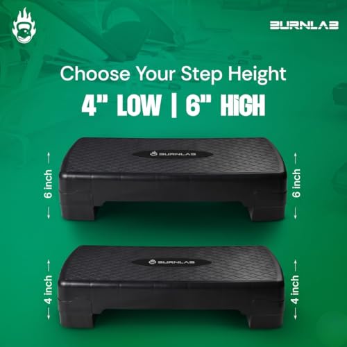 Image of Burnlab Aerobic Stepper, Two Height Level Adjustments - 4 inches and 6 inches, Slip-Resistant & Shock Absorbing Platform for Extra-Durability (Black)