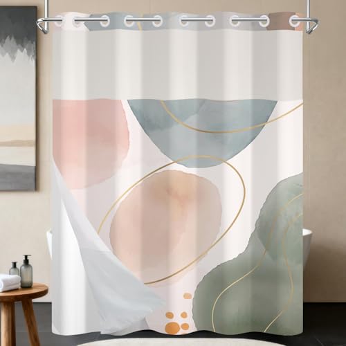 NAEMBCU Abstract No Hook Shower Curtain with Snap in Liner Set 71x74 Inch by NAEMBCU - Used condition - US$19.17