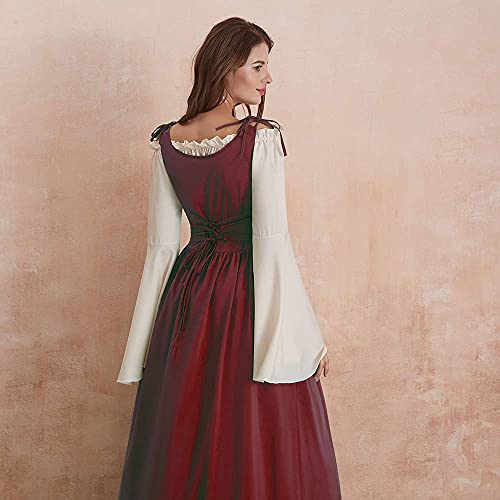 Abaowedding HS0809-S-BU Womens'S Medieval Renaissance Costume Cosplay Chemise And Over Dress Small/Medium Wine Red And Ivory thumb #3