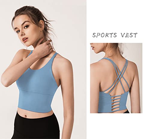 Image of Redqenting Longline Sports Bra for Women with Removable Padded,Sexy Criss Cross Back Strappy Yoga Bras Workout Tank Tops
