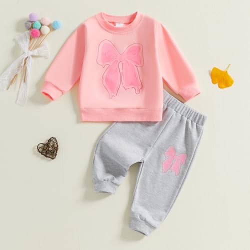 Sasaerucure Infant Toddler Baby Girl Winter Clothes Long Sleeve Bow Shirts with Pants Set 2Pcs Baby Girl Bow Outfits3
