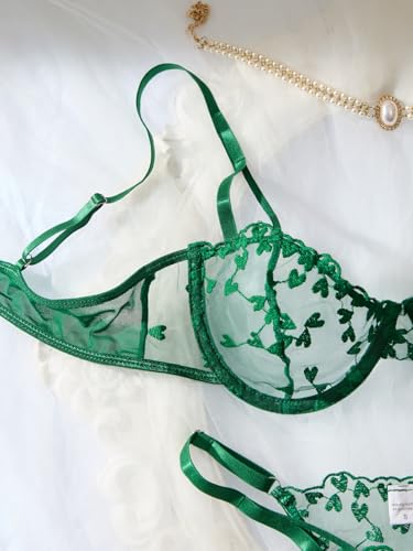 Image of Lilosy Sexy Underwire Cute Push Up Strappy Embroidered Mesh Sheer Lingerie Set See Through Panty Bra