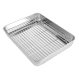 Cabilock Bandeja de Acero Inoxidable para Hornear Plano Resistente la Oxidación con Rejilla Extraíble para Cocina Hogar Hotel y Repostería Fácil de Limpiar y para Lavavajillas