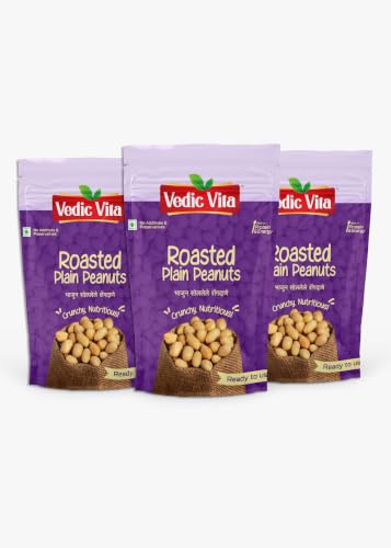 Image of VEDIC VITA Roasted Peanuts - 500 GM | Unsalted Skinless Peanuts | 31.37g High Protein | Ready to Cook & Eat | Natural, Crunchy, Nutritious Whole Peanuts for Poha, Chutney & Snacks (3, Pack of 3)