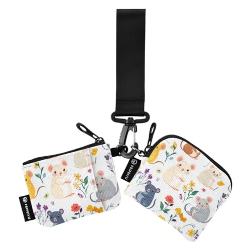 Cartoon Cute and Colorful Mice Women's Change Wallet Card Cases Large Capacity Business Card Holder with Wristlet Strap for Ladies 2 Packs Porta tarjetas de crédito