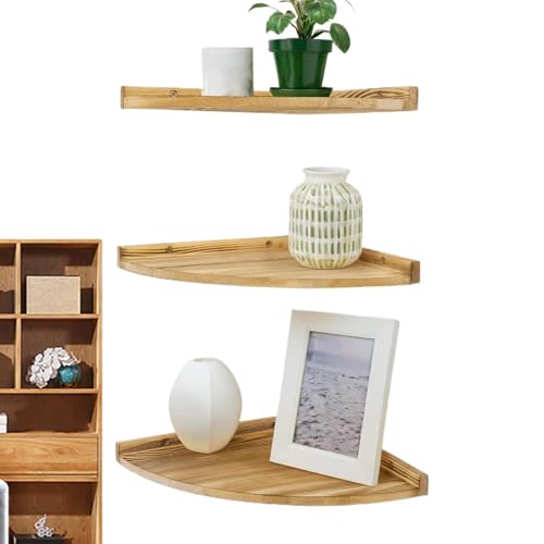 Bexdug Estante de pared de esquina | Estante de esquina de pared rústico de madera de 3 capas | Soporte de presentación de perfumes,adecuado para baño, cocina, sala de estar, habitación infantil