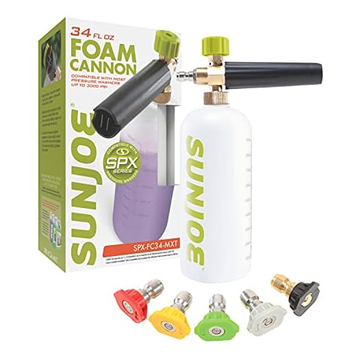 Sun Joe SPX-FC34-MXT Foam Cannon for SPX Series Electric Pressure Washers, 34 Oz, 1/4" Quick Connector, 5 Quick Connect Nozzle Tips, Fits Most Pressure Washers