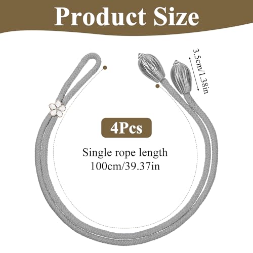 Cobee 4 Stück Vorhang Raffhalter,53cm Handgewebte Blumen Gardinenhalter ohne Bohren mit Verstellbare Curtain Rope Buckle Boho Raffhalter Vorhänge Dekorative für Büro und Schlafzimmer