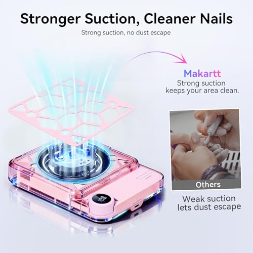 Image of Makartt Compact Rechargeable Nail Dust Collector - 5500RPM Dust Collector Nail Tech ERYNOS Adjustable Speed,Quiet for Polishing Cuticle Manicure Salon&Home Use With 10pcs Filters&Dust Brush White