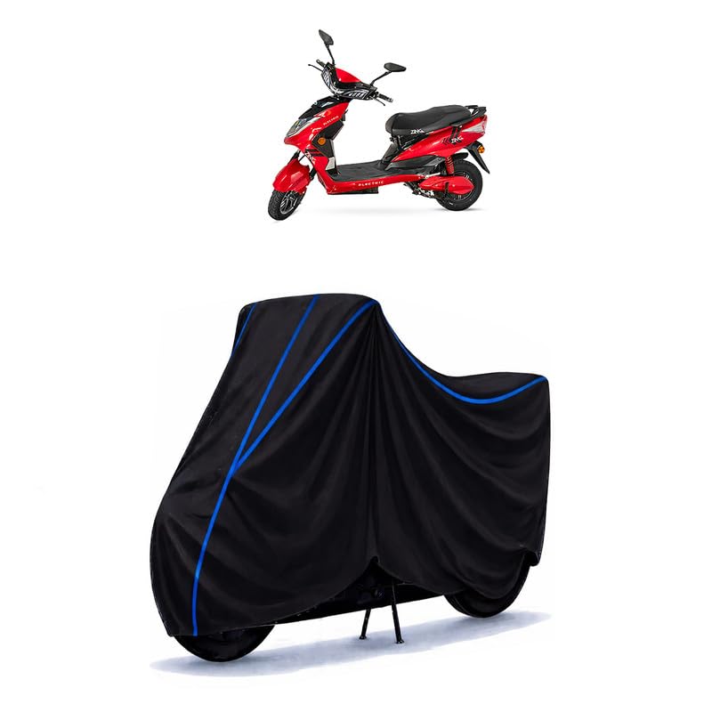Image of Scooty Cover Water Resistant for Green Zing Standard | Universal Scooter & Bike Cover | Heavy Duty UV Dust, Rain & Scratch Protection | Elastic Fit All Weather Indoor Outdoor | Black with Blue Piping