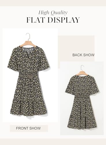 Image of Dokotoo Womens Summer Dresses 2026 Boho Floral Short Sleeve V Neck Smocked Waist Casual A-Line Swing Mini Dress Sundress