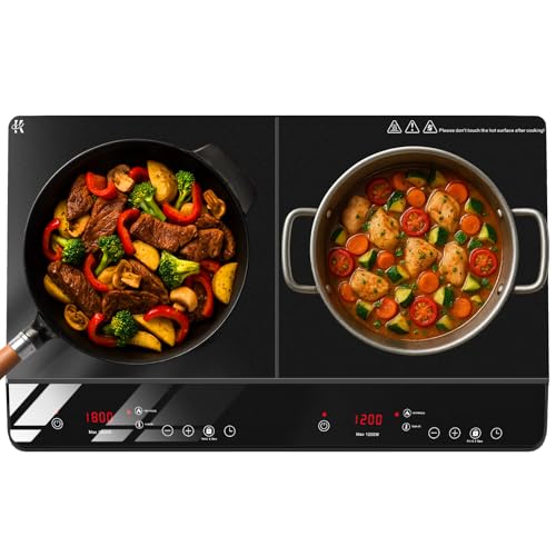 JollyOne Double Burner Induction Cooktop, 1800W Portable Induction Cooktop 2 Burner with 9 Temp &...