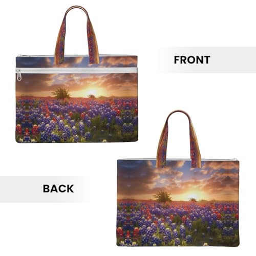 Texas Bluebonnets Scenery Print Canvas Tote File Bag Suitable For Studying, Traveling, Traveling, Commuting, Etc.3