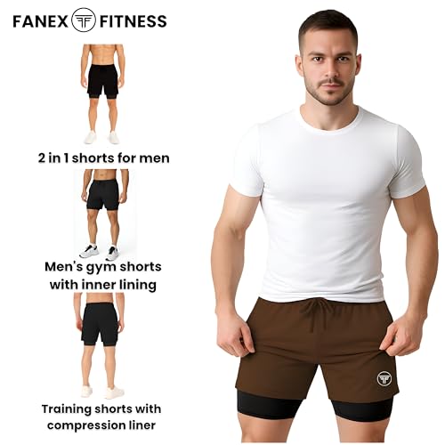 Image of Men's 2 in 1 Active Dual Shorts with Inner Tights Layer & Compression Liner, Double Layer Athletic Short for Running, Gym & Sports