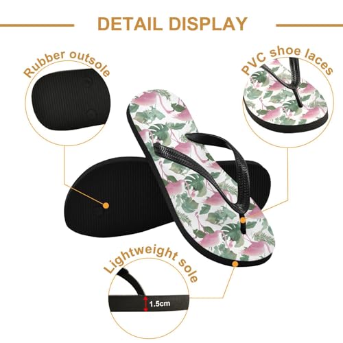 ALAZA Flamingo Monstera Leaves Flip Flops for Women Fashion Beach Slippers Comfort Mens Flip Flops Non-Slip Rubber Shower Slippers Sandal for Hotel Travel Sport,XS3