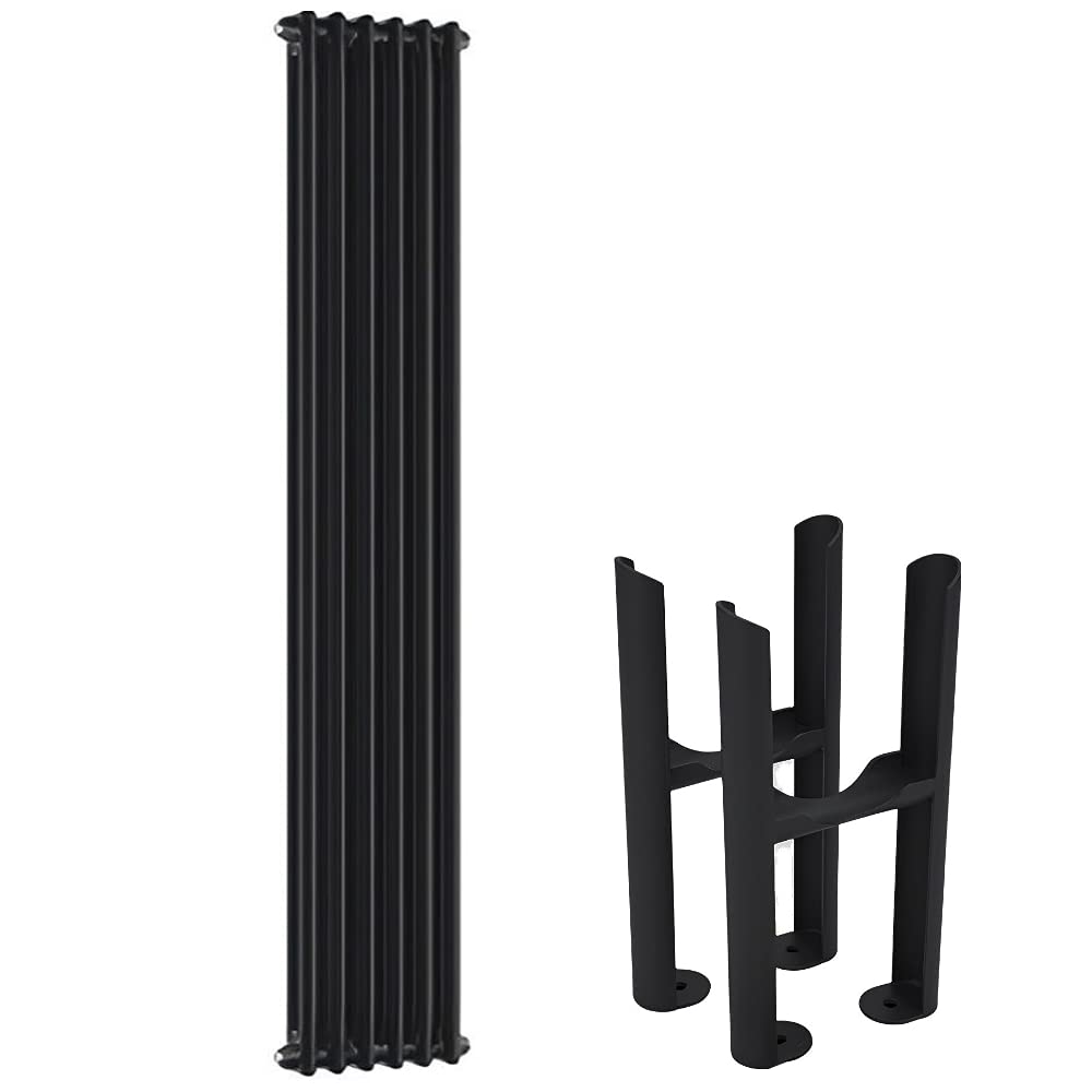 Milano Windsor Black Cast Iron Style Vertical Double Column Radiator Feet - 1800mm x 290mm