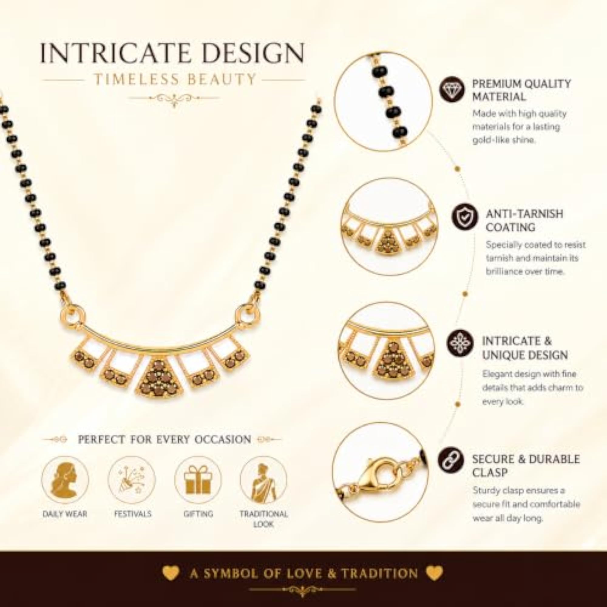 Gold Plated Traditional Mangalsutra with Black Bead Chain