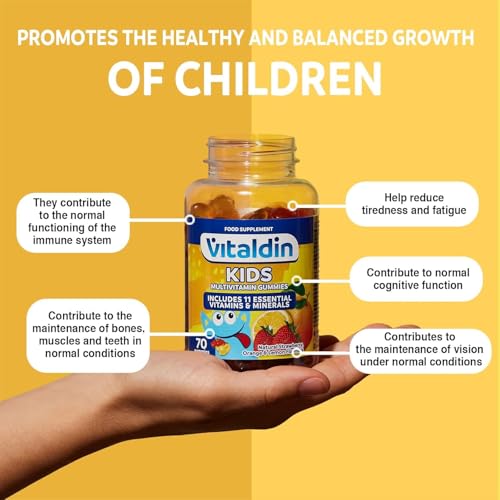 VITALDIN Multivitaminas Kids gummies - Complemento Alimenticio para Niños con 11 Vitaminas & Minerales - 70 gominolas (suministro para 1 mes); sabor a Frutas - Vitalidad & Inmunidad - Sin Gluten 140 g - imagen 3
