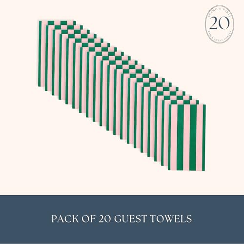 Image of Bonjour Fete Pink & Green Cabana Stripe Towels, Pack of 20, 4.25x7.75 inch