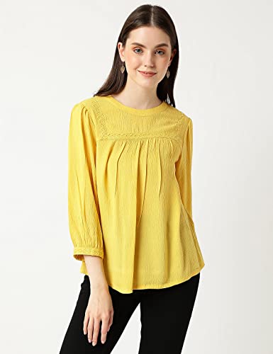 Image of Marks & Spencer Womens Solid Viscose Round Neck Regular Fit Top