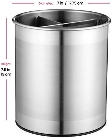 Extra Large Stainless Steel Kitchen Utensil Pot - 360° Rotating Utensil Holders - Weighted Stable Base - Utensil Storage Caddy with Removable Divider for Easy Cleaning - Utensil Holders & Organisers