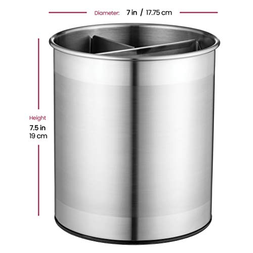 Extra Large Stainless Steel Kitchen Utensil Holder - 360° Rotating Caddy with Weighted Base - Organiser with Removable Divider for Easy Cleaning - Image 7