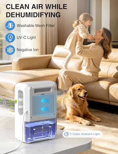 Image of CLEVAST Dehumidifier for Home with Drain Hose, 68oz Water Tank Smart Humidity Control, Auto Shut Off, Quiet Small Dehumidifiers for Bathroom, Bedroom, Basement, RV and Camper