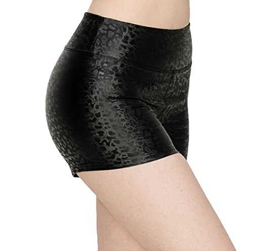 Image of ALWAYS Women's Faux Leather Shorts - High Waisted Stretch Sexy Bodycon Short Hot Pants Animal Print Black Medium