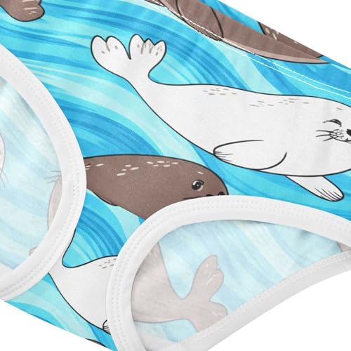Cotton Girls Underwear Toddler Cute Cartoon Gray White Seals Blue Girl Panties Cute Bright Undies Kids Briefs 2t4